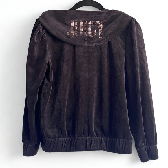 Y2K Juicy Couture Velour Zip Up Hoodie Jacket Black Crown Emblem Medium - Picture 3 of 8